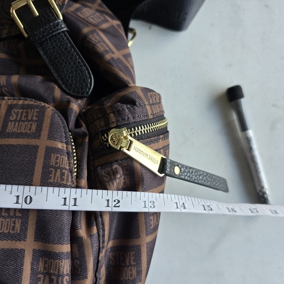 Steve Madden Backpack Black Brown Monogram Carryall Women Large Excellent - Picture 13 of 16